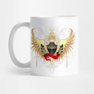 Black shield with golden wings Mug